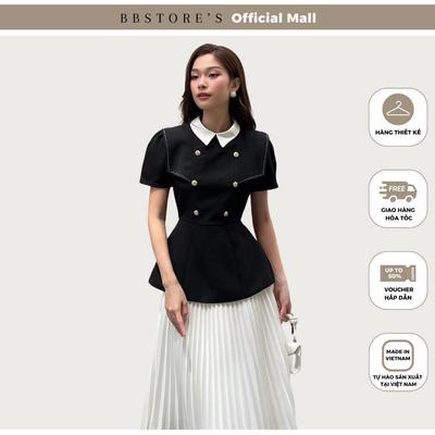  BBSTORE’S Áo Kiểu Peplum Tay Ngắn Cổ Trắng Phối Nút Bọc Sang Trọng - A2596 