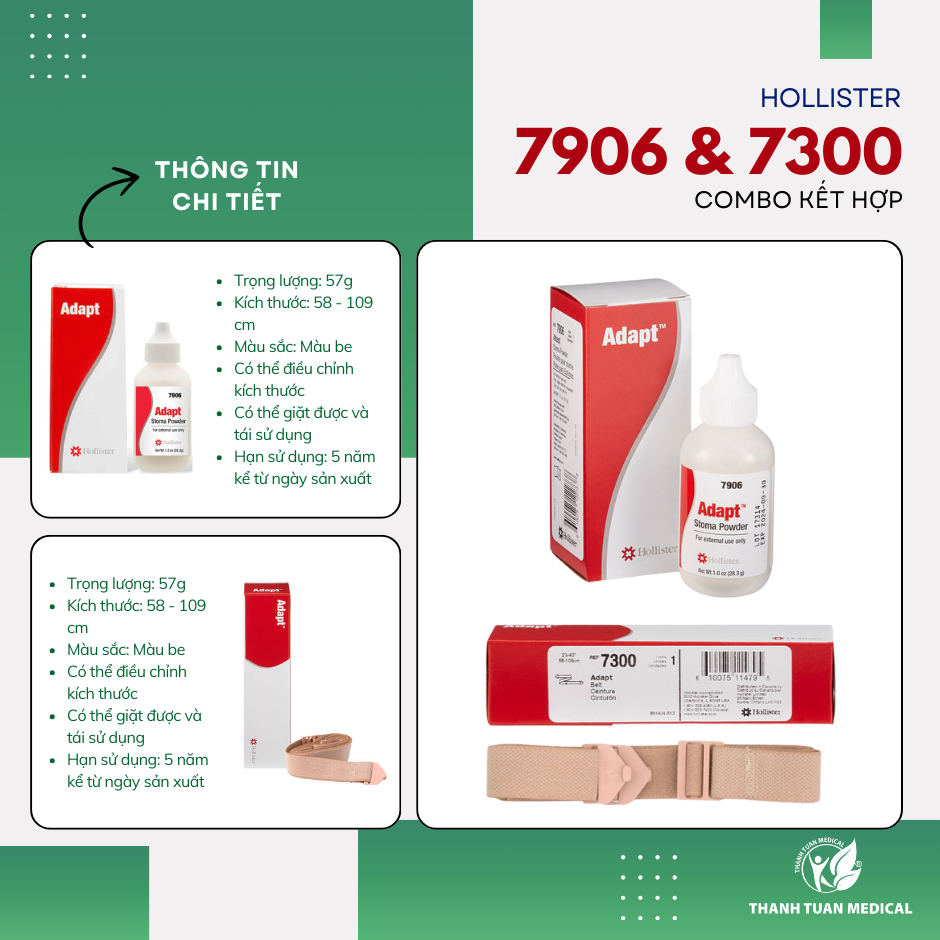 Bột hút ẩm chống loét Hollister 7906 + Dây nịt đeo túi Hollister 7300