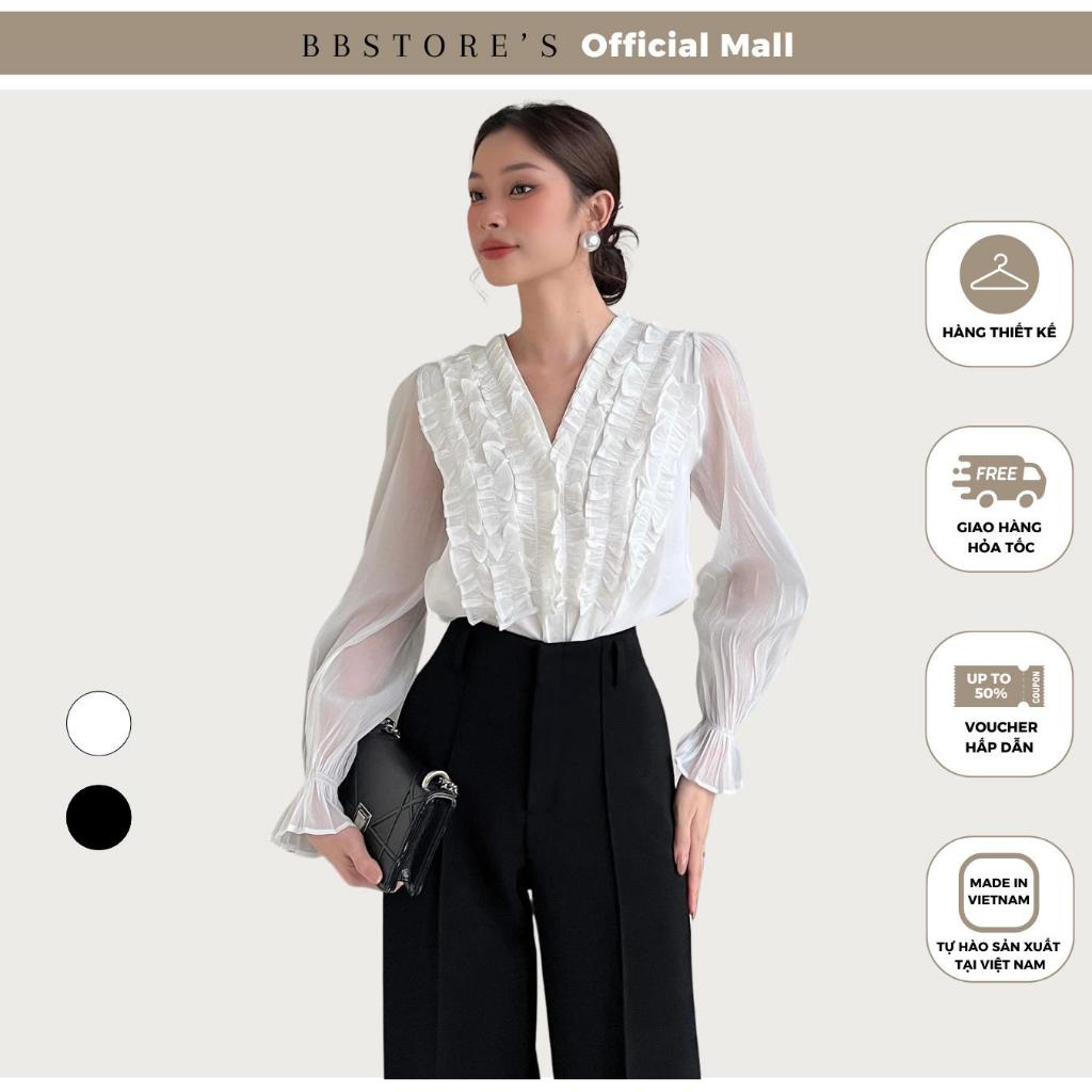 BBSTORE'S Áo Sơ Mi Tay Dài Cổ V Nhún Bèo - A2231