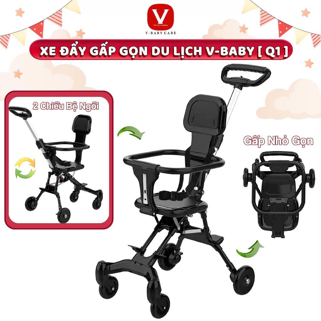 Xe Đẩy Gấp Gọn Cho Bé Đi Du Lịch Siêu Gọn Nhẹ V-BABY Q1 Và Q2