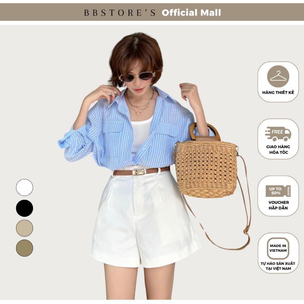 BBSTORE’S Quần Short Kaki Lưng Cao Bản Đỉa Nhỏ Thanh Lịch - Q3117