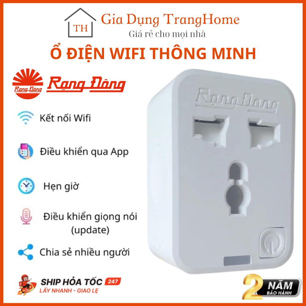 Ổ cắm thông minh wifi Rạng Đông 16A OC01WF điều khiển từ xa qua app , hẹn giờ thông minh , Bảo hành 