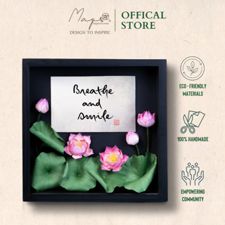 Tranh Hoa Giấy Handmade, tranh hoa Sen Thiền MAYPAPERFLOWER Khung Tranh Gỗ Size 25x25cm Quà Tặng Thầy Cô, Quà Tặng 20/11