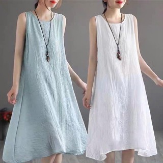 Đầm Khoét Nách Dáng Xòe Nhiều Màu, Váy Ba Lỗ Chất Liệu Đũi Đẹp Form Rộng Thoải Mái