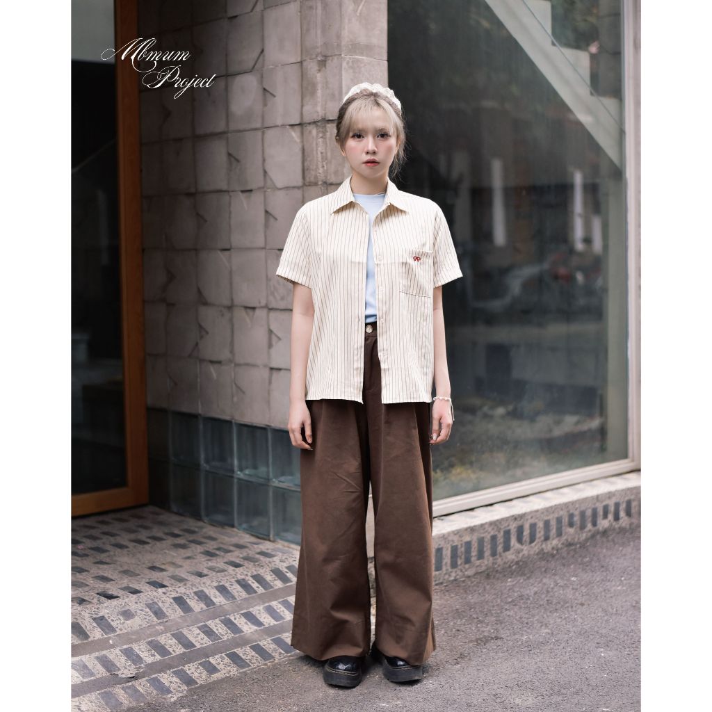 Áo somi MADE BY MUM sọc thêu nơ ở túi