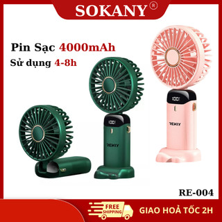  Quạt tích điện cầm tay mini REKKY dung lượng 4000mAh màn hình led với 5 chế độ điều chỉnh linh hoạt nhỏ gọn tiện lợi 
