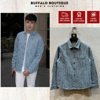 Áo Sơ Mi Nam Lờ Vê Đính Đá Siêu Chất - Áo Sơ Mi Nam Eo Vì Dập Logo Chất Liệu Denim Cao Cấp