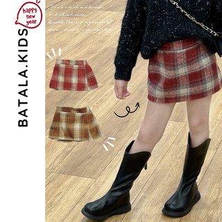  Chân váy bé gái BATALA KIDS CHÂN VÁY DẠ KẺ ĐỎ NÂU cho bé gái kiểu chữ A dễ thương cho bé 10-25kg. 