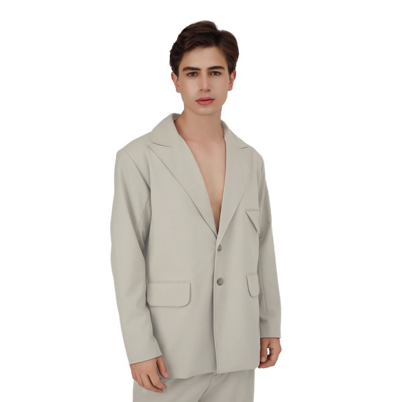 Áo Blazer Nam Tay Dài 2 Lớp Phom Regular Dáng Suông Rộng. MARU Blazer Màu Be Xám.
