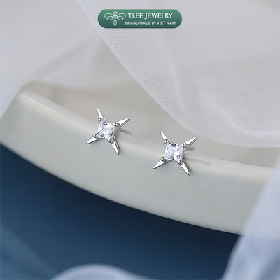 Bông tai bạc nữ TLEE ánh sao đính đá vuông TLEE JEWELRY B0428