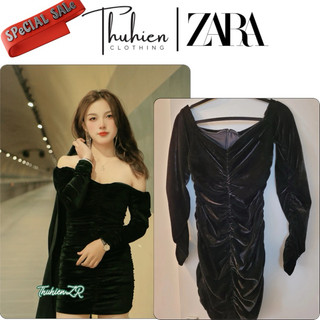 THUHIENZR(sẵn S)Váy mini ZARA 9306/890/800 nhung đen nhún thân phiên bản giới hạn(kèm ảnh thật)