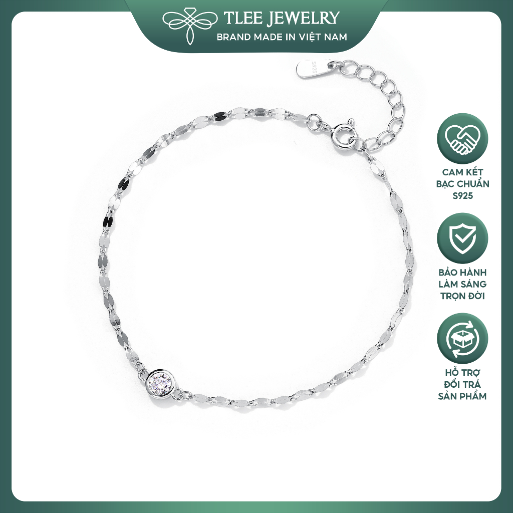 Lắc tay, chân bạc nữ TLEE dây hoa mix ổ đá tròn đính đá 6mm nữ tính TLEE JEWELRY LT0360