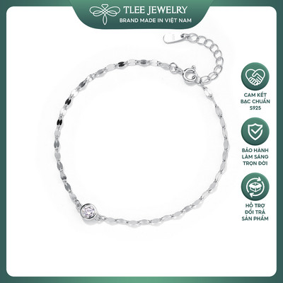 Lắc tay, chân bạc nữ TLEE dây hoa mix ổ đá tròn đính đá 6mm nữ tính TLEE JEWELRY LT0360