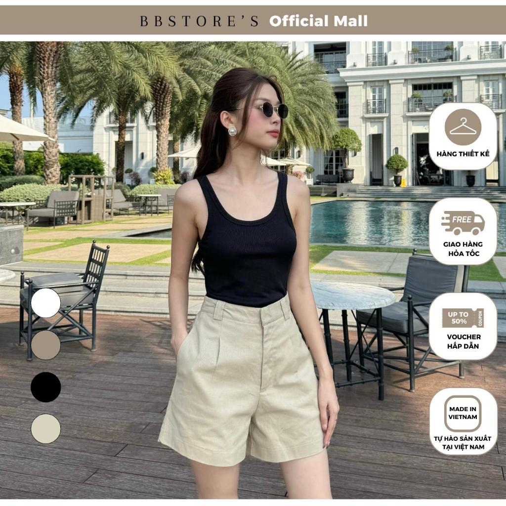 BBSTORE'S Quần Short Kaki Ống Rộng Form Ngắn Lưng Cao Có Bảng Đỉa To - Q3107