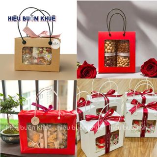 10 Hộp Giấy Đựng Bánh Mứt Tết, Hũ Nhựa Nắp Nhôm, Quà Tặng Có Quai Xách Nhựa