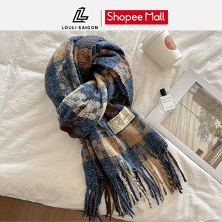 Khăn len choàng cổ nam nữ LOULI SAIGON hoạ tiết retro vintage, len Cashmere cotton cao cấp, kích thước 200 x 65cm K09