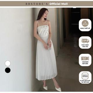  Đầm Xòe Hai Dây Dự Tiệc Tùng Váy Xếp Ly Đan Ngực Kết Đá Sang Trọng BBSTORE'S -D3405