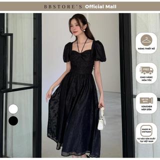  Đầm Xòe Dự Tiệc Tay Phồng Form Dài Nhún Ngực Chất Liệu Voan Hoa Thêu Sang Trọng BBSTORE'S - D3470