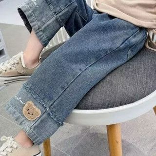 (14-30kg) QUẦN BÒ ỐNG RỘNG THÊU HÌNH GẤU NÂU CHO BÉ