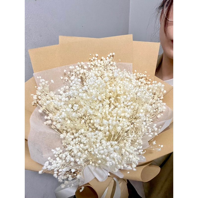 [Hỏa tốc Hà Nội] Bó hoa Baby khô phong cách vintage đơn giản, trắng tinh khôi, quà tặng bạn gái, thầ