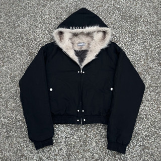 Áo bomber mũ lông dáng rộng boxy có trần bông siêu ấm vải canvas phong cách streetwear, cozy, basic Brokeboiz