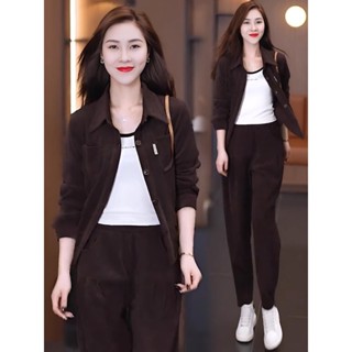 A4 Bộ đồ nữ trung niên thu đông màu nâu cao cấp tôn dáng NaNa