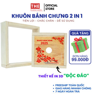 Khuôn bánh chưng thông minh gỗ vuông lọt lòng 2 trong 1 nhiều kích thước to vừa nhỏ in hình màu 3D