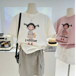  Áo thun nữ in hình chất cotton thời trang Menina áo thun NGẮN TAY cổ tròn dáng rộng. 