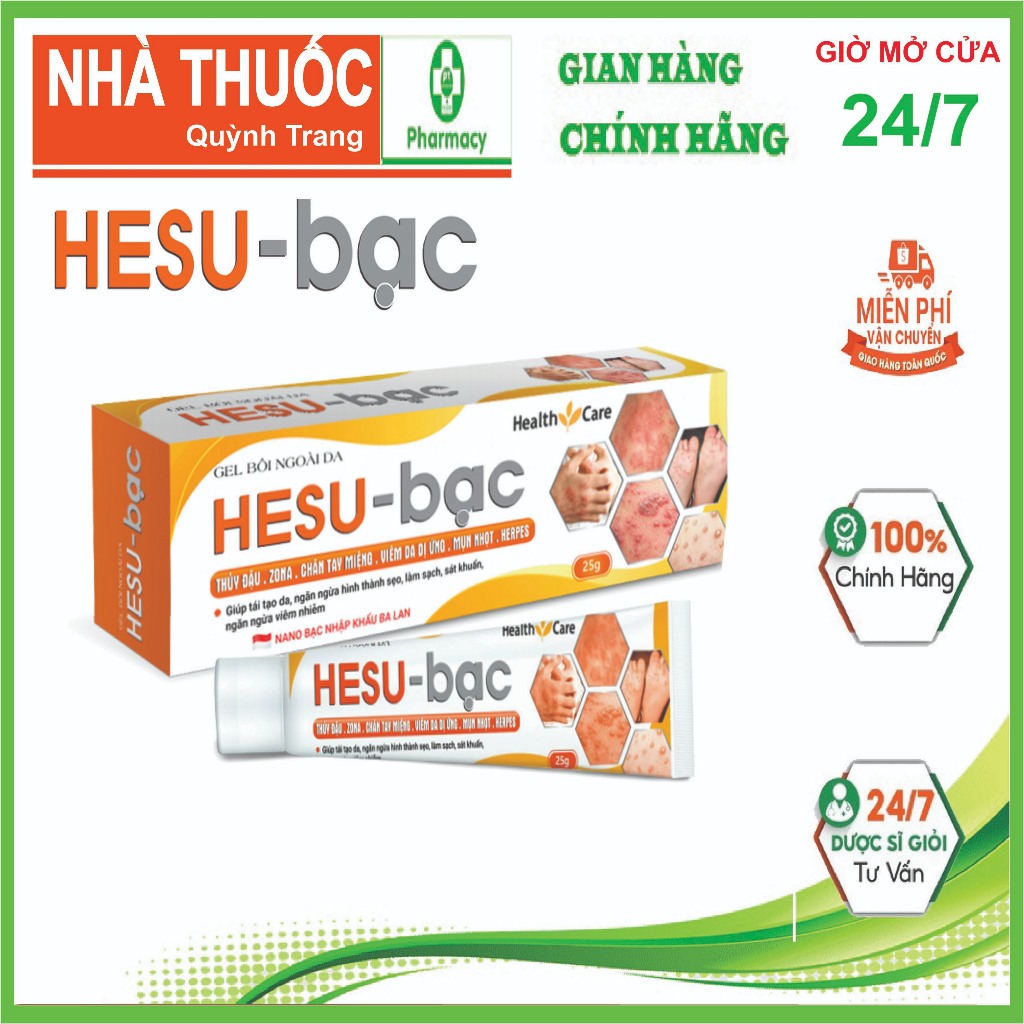 HESU-bạc -Ngăn ngừa viêm nhiễm Thủy Đậu,Zô Na,Chân tay miệng,Viêm da dị ứng Herpes