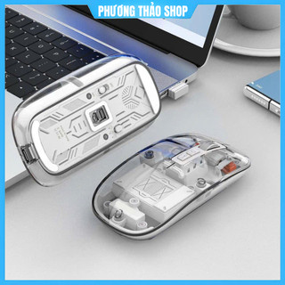 Chuột Không Dây A2 Trong Suốt Chuột Bluetooth Không Dây Dùng Pin Sạc, Click Không Gây Tiếng Ồn, Bluetooth 2.4Ghz