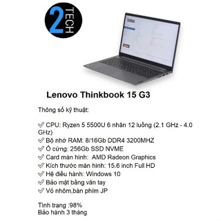 Laptop Lenovo Thinkbook 15 G3 | Ryzen 5 5500U| DDR4 8-16GB |  256GB SSD NVME| 15.6 inch