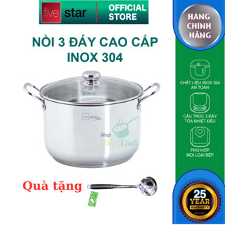 Nồi luộc gà 3 đáy inox 304 cao cấp Fivestar Plus nắp kính size 28cm | 30cm , dùng được mọi bếp