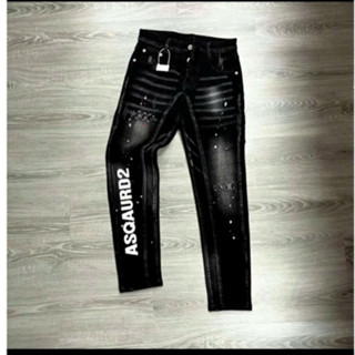 Quần jean nam DSQ đen 4 cúc wash chẻ thân in họa tiết chữ D2 ,vẩy sơn xịn co giãn phong cách trẻ trung hottrend