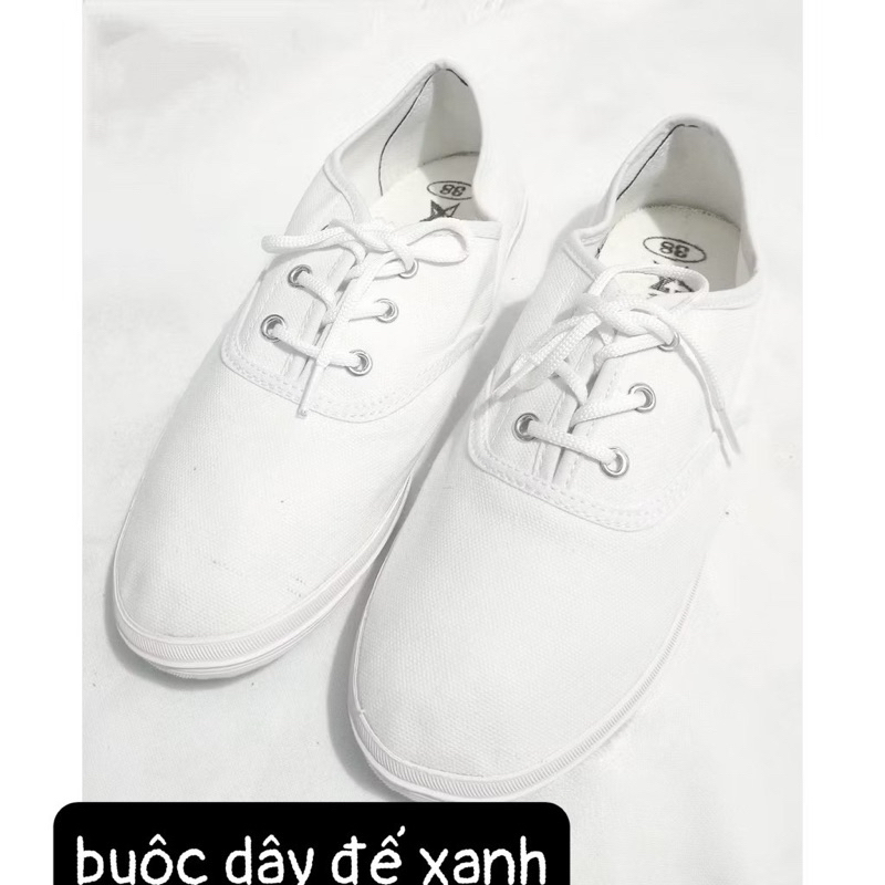 Giày múa trắng.Giày Bata buộc dây trắng đế xanh mềm dẻo bền,giày nam-nữ bata ,học sinh