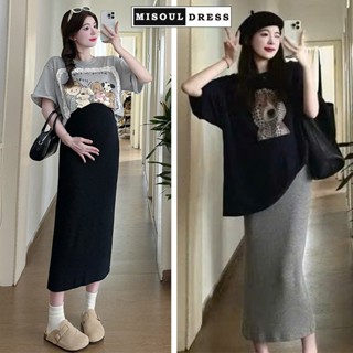 Chân váy bầu chất len thun xịn mềm mỏng X158 mặc mùa thu đông siêu ấm có đáp bụng co giãn 4 chiều dáng maxi suông dài