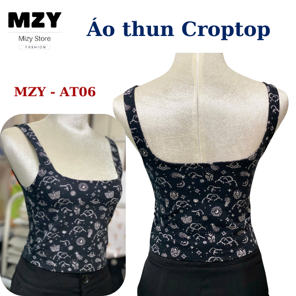 Áo croptop 2 dây to bản MZY - AT06, chất liệu thun cotton co giãn 4 chiều, phối nhiều kiểu, tôn dáng