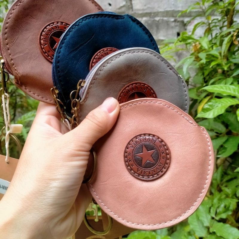 MÓC TREO CHÌA KHÓA HÌNH VÍ XU DA BÒ hoạ tiết sao vàng việt nam - quà tặng lưu niệm việt nam keychain