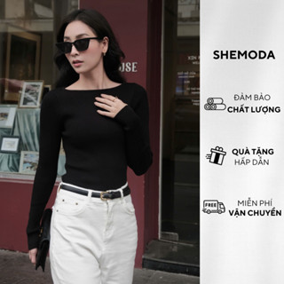 Áo Len Nữ Cổ Thuyền Thiết Kế Ôm Nhẹ Nhàng SHEMODA Chất Liệu Dệt Kim Mềm Mại Co Giãn Thoải Mái