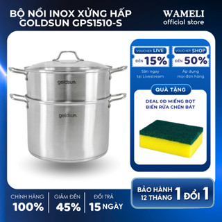 Bộ nồi inox xửng hấp GOLDSUN GPS1510-S đáy từ 3 lớp size 30cm luộc vừa con gà to