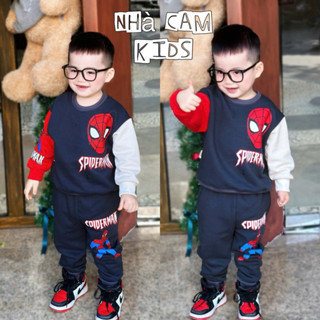 Bộ Nỉ Cho Bé, Bộ Nỉ Bông Siêu Nhân Người Nhện Than Phối Tay Đỏ Trắng - Nhà Cam