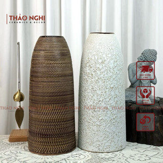 Lọ cắm hoa dáng chuông - Bình gốm cắm hoa dơn, đào, mận decor tinh tế - Bình hoa cao 45cm men thổ cẩm