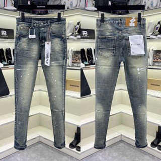 Quần jean bò nam Purple skinny xanh mài loang trơn quẹt sơn trắng dập nhăn 3D ống 4 cúc boy phố QJ562P