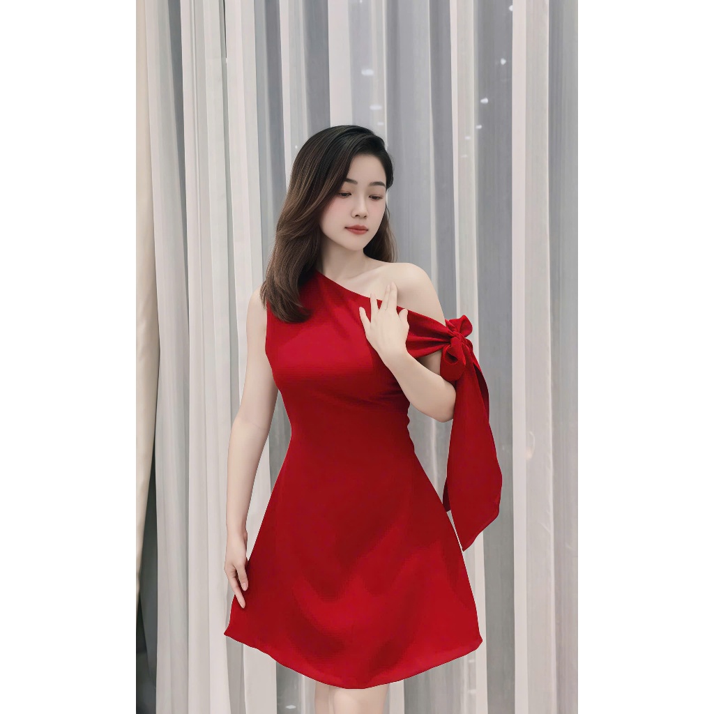 Đầm dự tiệc lệch vai thắt nơ sang chảnh 4 màu kèm quần Ciu Dress | BigBuy360 - bigbuy360.vn