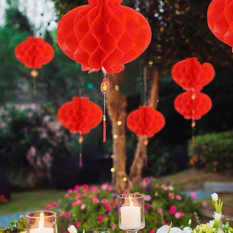 Combo 50/100 Cái Lồng Đèn Giấy Đỏ,lồng đèn tổ ông,lồng đèn lụa Treo Trang Trí Tết 2026