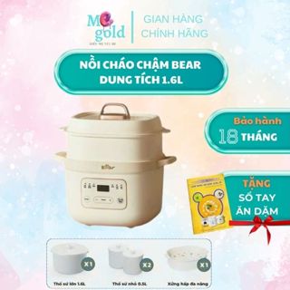 NỒI NẤU CHÁO CHẬM BEAR 1.6lit BẢN TIẾNG VIỆT💢3 THỐ SỨ+LỒNG HẤP💢CHO BÉ ĂN DẶM
