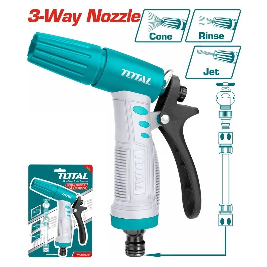Vòi xịt rửa xe, vòi xịt tưới cây TOTAL THWS010301 chỉnh 8 tia nước, thân nhựa tay cầm thoải mái