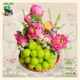 Mẹt Trái Cây Kèm Hoa Tươi Cúng Lễ Mùng 1 - 15 Giao Hỏa Tốc HCM