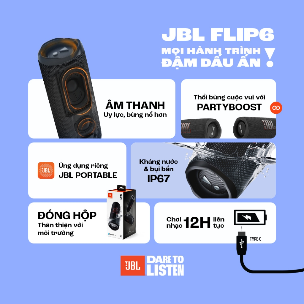 Loa Di Động Kháng Nước JBL Flip 6 - Hàng Chính Hãng | BigBuy360 - bigbuy360.vn