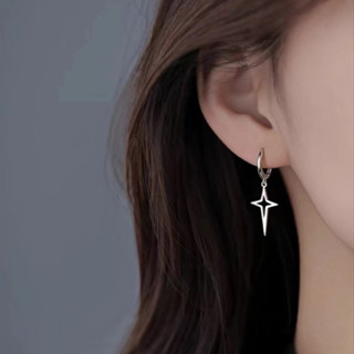  Bông tai tròn ngôi sao nam nữ khuyên treo dài titan không gỉ 