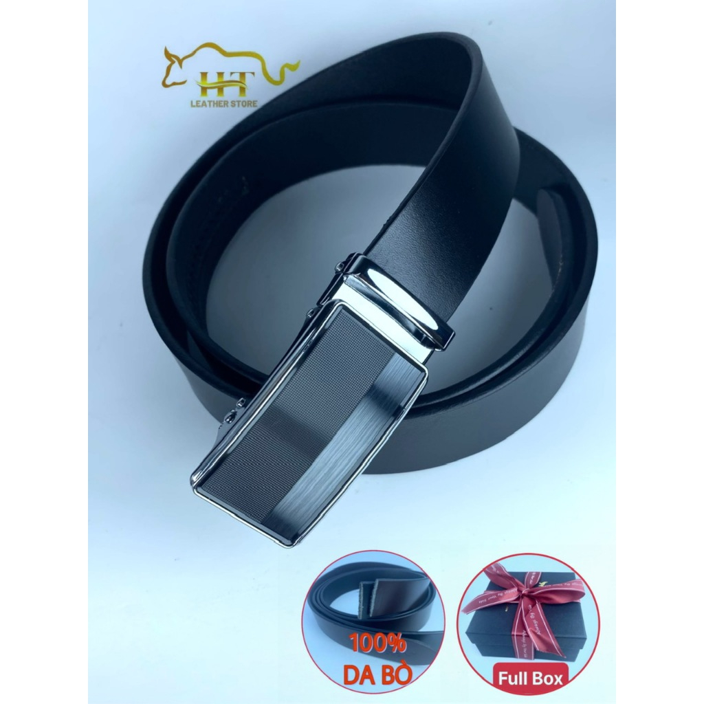 Thắt lưng nam HT LEATHER STORE - HT04 dây nịt nam da bò cao cấp, mặt khóa tự động không rỉ.
